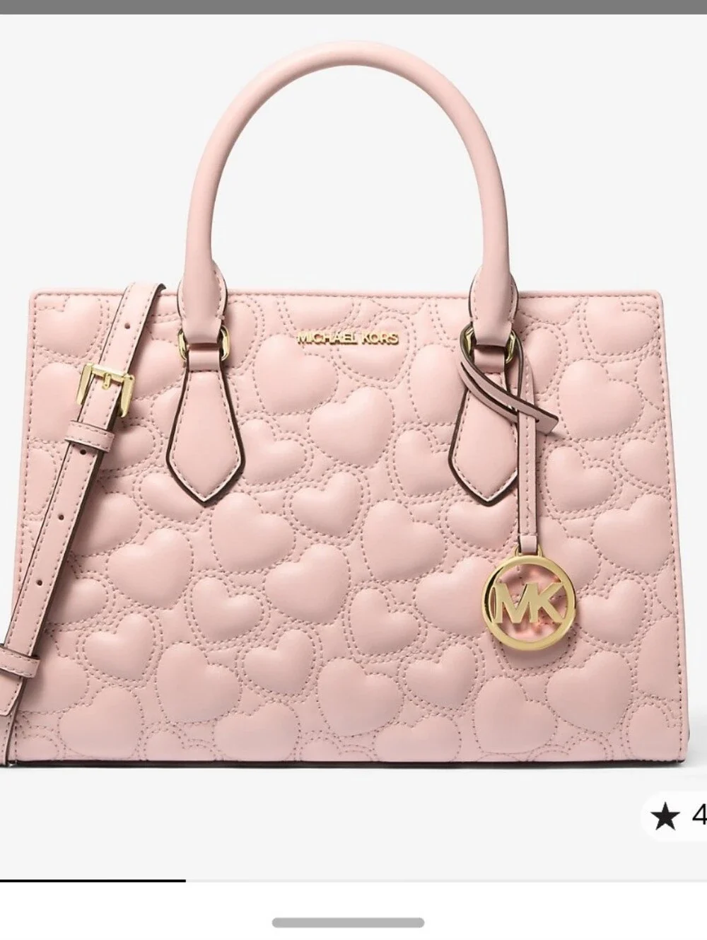 New Michael Kors Blush Quilted Heart Satchel with Gold Hardware